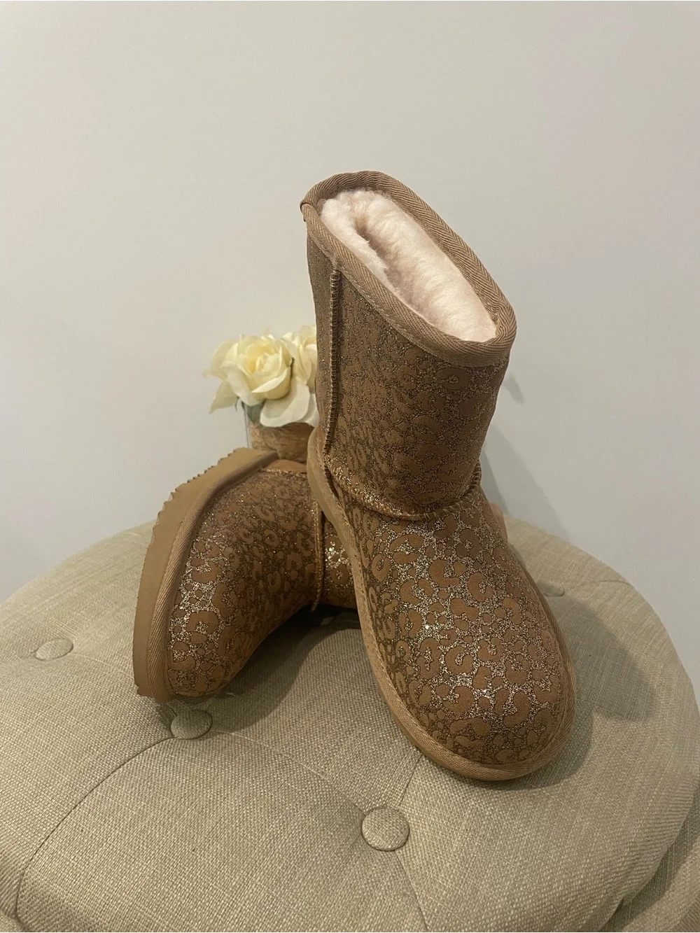 UGG Kids Chestnut Glitter Patterned Shearling Boot